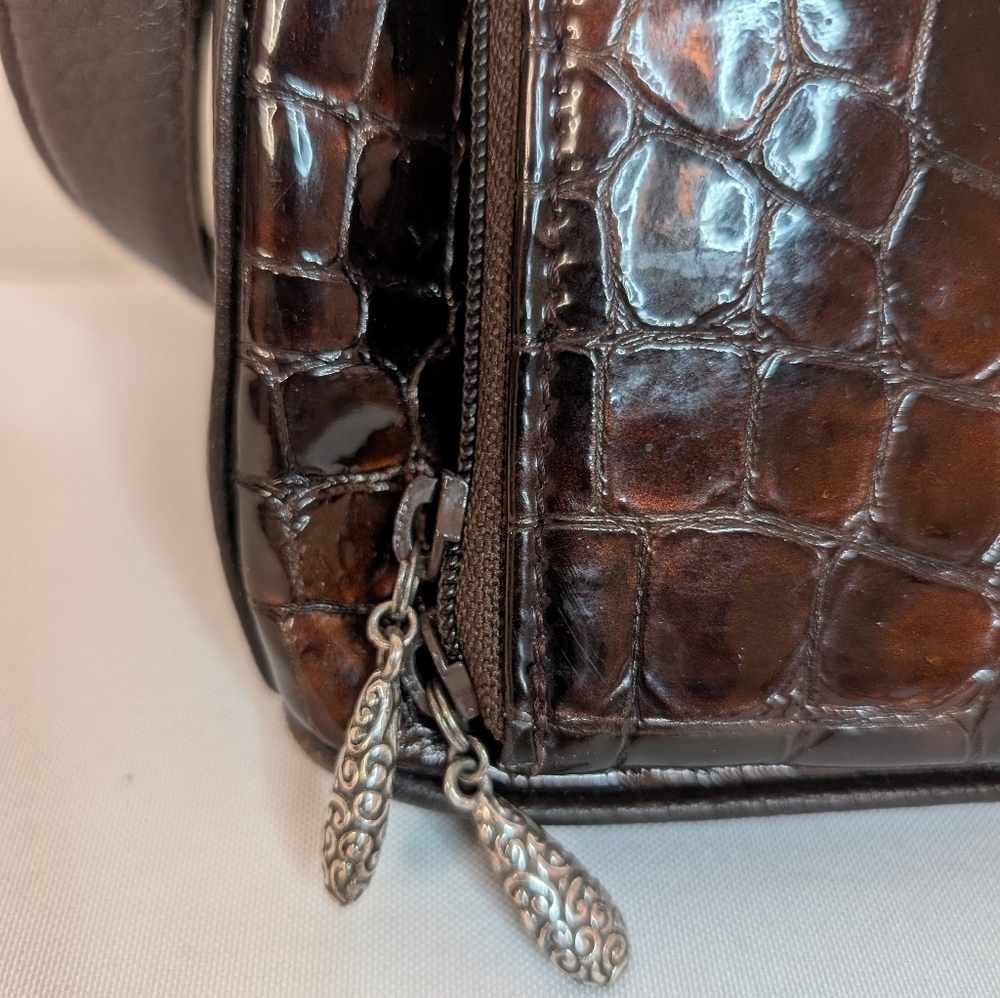 Brighton Sonny Lil Cher Croc-Embossed Patent Leather Bronze Brown Shoulder Bag - Picture 4 of 15